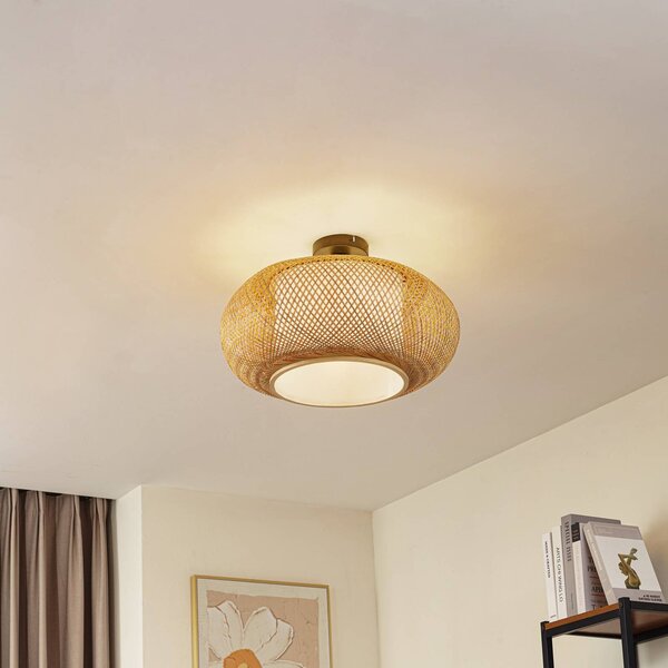 Plafoniera soffitto Romaine Lindby, dimmerabile, Legno chiaro, Soggiorno / Sala da pranzo, bambù, Campagna / Rustiche, Plafoniera