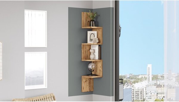Libreria a muro in pino decorato in colore naturale 22x117 cm Laura - Kalune Design