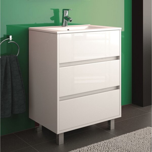 HOMCOM Mobiletto Cassettiera per Bagno in Legno con Decoro Intaglio  Floreale Bianco 30 x 30 x 68.5cm