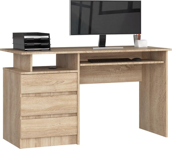 Scrivania CLP 135 cm Rovere Sonoma Elegante e Pratica con 3 Cassetti e Ripiano Estraibile