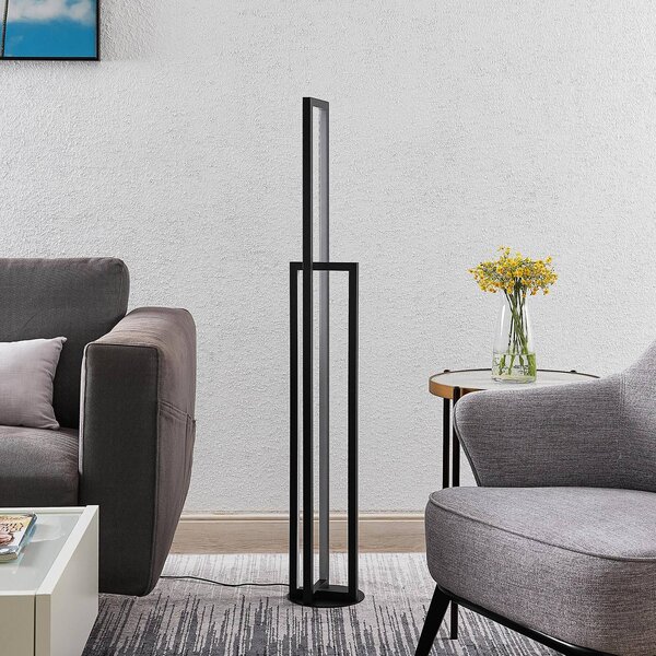 Lampada da terra a LED Hylda Lucande, dimmerabile, Nero, Soggiorno / Sala da pranzo, Alluminio, Moderno, Lampada LED da terra