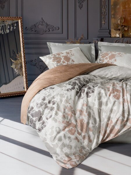 L'Essentiel Linge de Maison, Set copripiumino Satin King (FR), Leaf - Grey, 100 % cotone sateen, grigio, 240 x 220 cm
