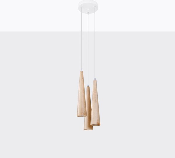 Lampada a sospensione SULA 3P in legno naturale 3xGU10 10W legna 120x20x20cm Sollux Lighting