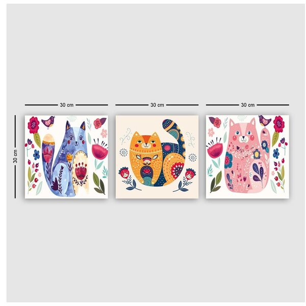 Quadri per bambini in set da 3 30x30 cm Cats - Wallity