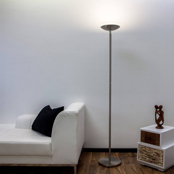 Lampada da terra con luce lettura MALEA Lindby, dimmerabile, Alluminio / Grigio / Zincato, Soggiorno / Sala da pranzo, Metallo, Moderno, Lampada LED da terra