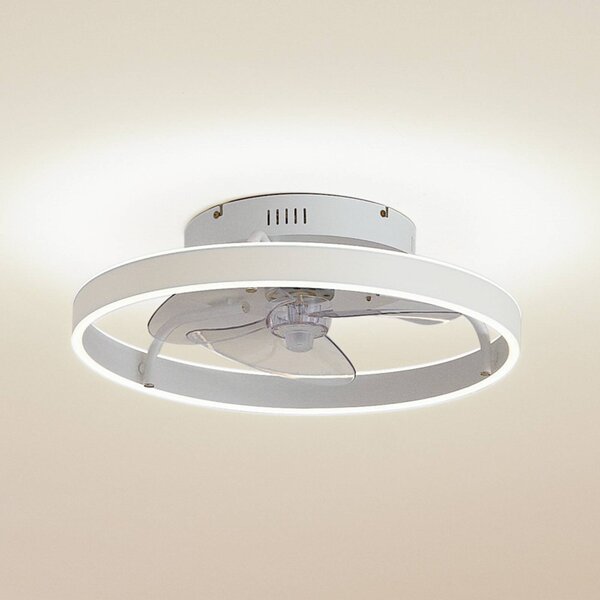 Lindby Ventilatore da soffitto LED Momitu, bianco, alluminio, Ø 50 cm Momitu Lindby, dimmerabile, Bianco / Opale, Soggiorno / Sala da pranzo, Alluminio, Moderno