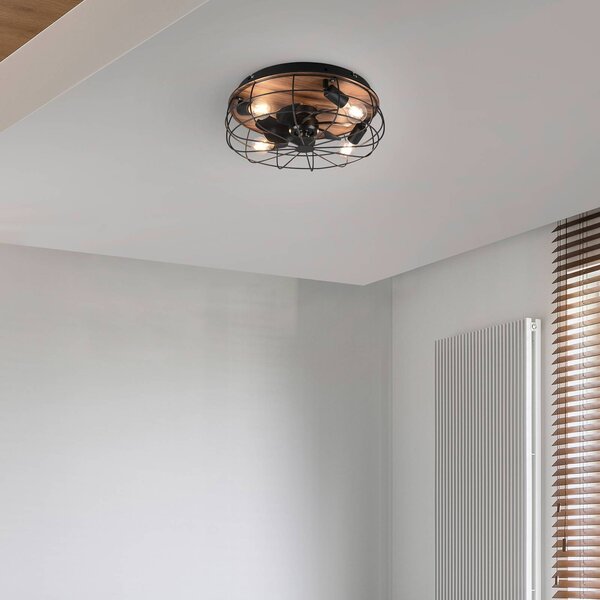 Reality Leuchten Ventilatore a pale Trondheim, remote, 4xE27, legno Trondheim, Nero, Soggiorno / Sala da pranzo, Metallo, Moderno