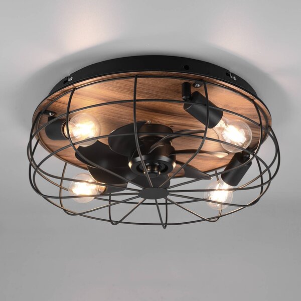 Reality Leuchten Ventilatore a pale Trondheim, remote, 4xE27, legno Trondheim, Nero, Soggiorno / Sala da pranzo, Metallo, Moderno
