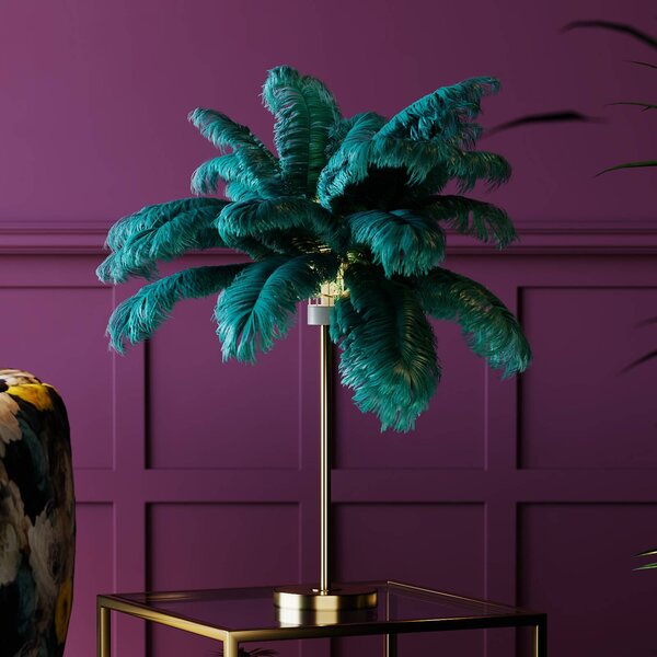 KARE Lampada da tavolo di design Feather Palm, Verde, Soggiorno / Sala da pranzo, Metallo, Design, Lampada da tavolo