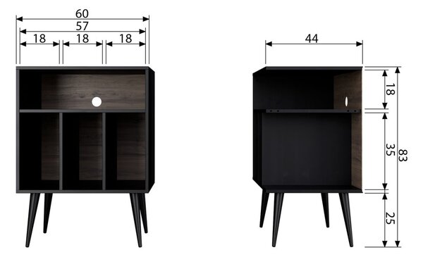Credenza nera per gramofono in legno di pino 60x83 cmJames - WOOOD