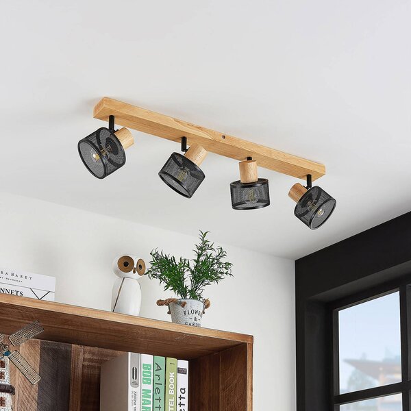 Lindby Evinora, faretto da soffitto, 77 cm, nero, a 4 luci, legno Evinora Lindby, dimmerabile, Legno scuro, Soggiorno / Sala da pranzo, Legno, Moderno, Faretto
