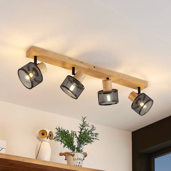 Lindby Evinora, faretto da soffitto, 77 cm, nero, a 4 luci, legno Evinora Lindby, dimmerabile, Legno scuro, Soggiorno / Sala da pranzo, Legno, Moderno, Faretto
