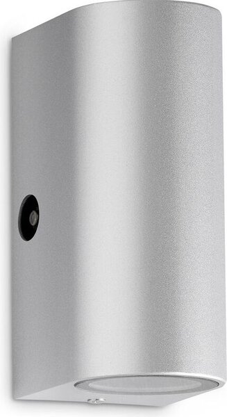 TELEFUNKEN- Lampada da esterno a LED IP44, Lampada da esterno a LED, sensore crepuscolare, 2x GU10, 4000K bianco neutro, color argento, 151x67x92mm (LxWxH)