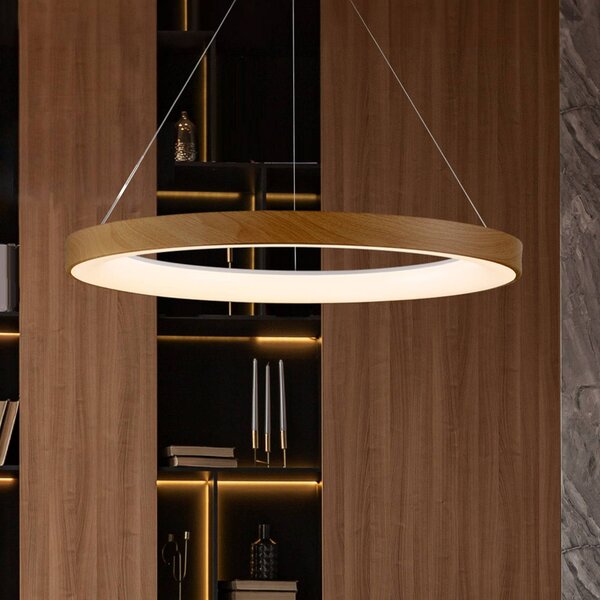 Mantra Iluminación Lampada a sospensione LED Niseko II, telecomando, Ø 65 cm color legno dimmerabile, Legno chiaro, Soggiorno / Sala da pranzo, Metallo, Moderno