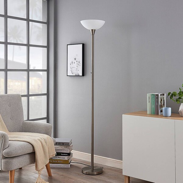 Lampada da terra con luce lettura Ignacia Lindby, Alluminio / Grigio / Zincato, Soggiorno / Sala da pranzo, Metallo, Moderno, Lampada da terra