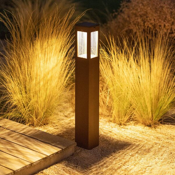 Les Jardins Lampione a LED Tradition Sensor Corten 90cm Tradition, dimmerabile, Marrone / Ruggine, Alluminio, Moderno, Lampade solari