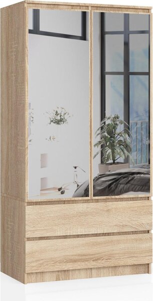Akord Armadio 2 Ante 2 Cassetti 2 Specchi Rovere Sonoma 90X51X180 Cm