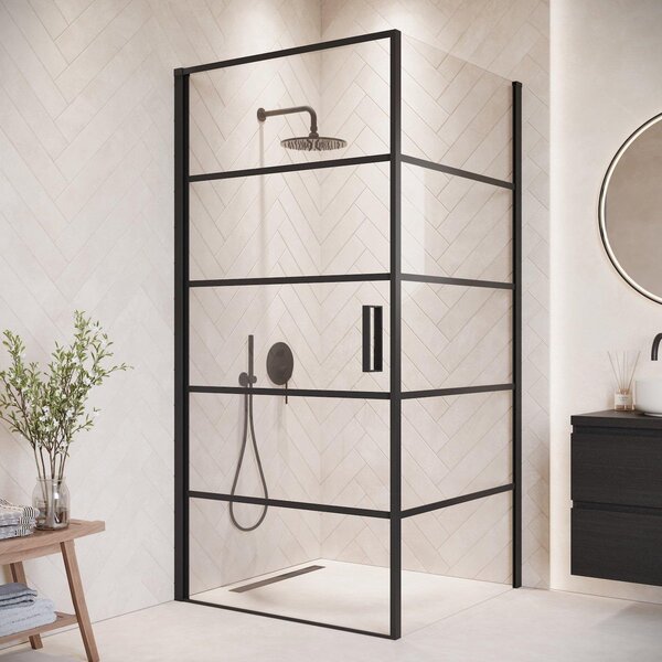 Cabina Doccia Alava - 90x90cm - Nero con strisce - Vetro di sicurezza