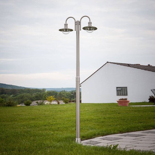 Lampione Lindby Damion, 200 cm, a 2 luci, E27, IP44 DAMION Lindby, dimmerabile, Alluminio / Grigio / Zincato, Acciaio Inox, Moderno
