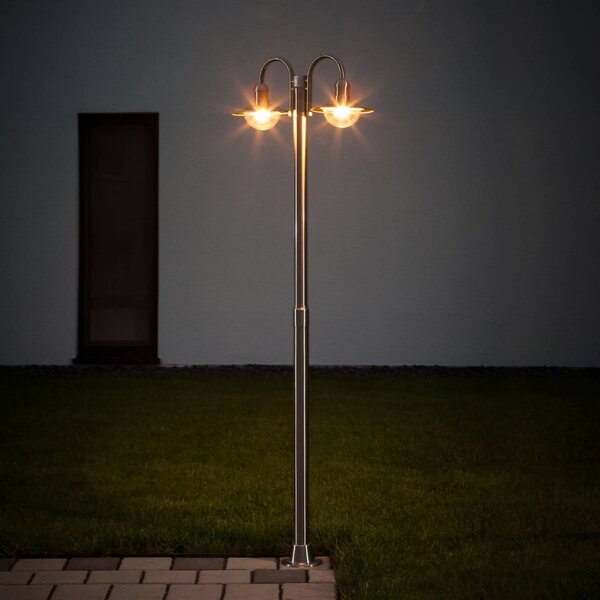 Lampione Lindby Damion, 200 cm, a 2 luci, E27, IP44 DAMION Lindby, dimmerabile, Alluminio / Grigio / Zincato, Acciaio Inox, Moderno