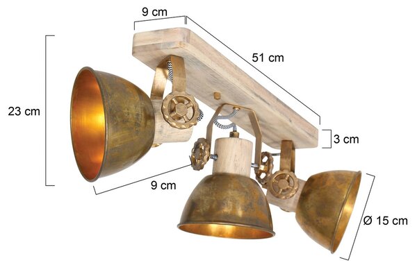 Steinhauer Gearwood faretto da soffitto, a 3 luci bronzo Gearwood, dimmerabile, Legno chiaro, Soggiorno / Sala da pranzo, Legno, Vintage, Faretto