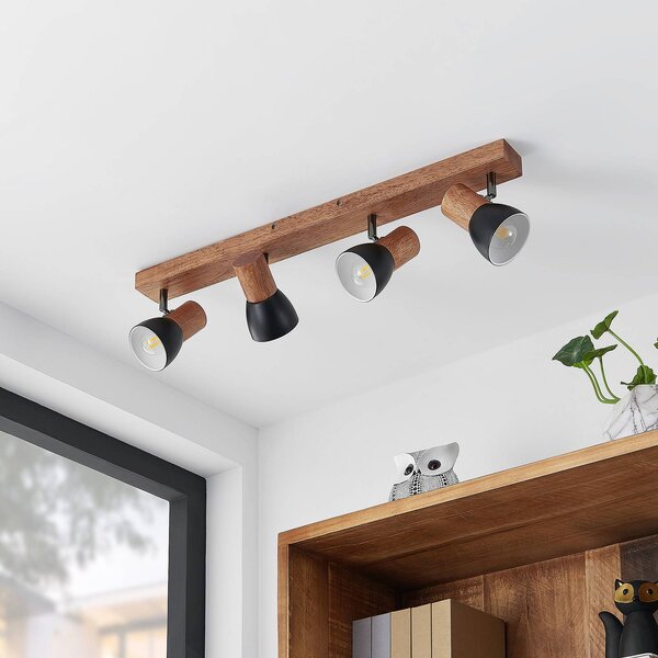 Lindby Tonja faretto da soffitto con legno, 4 luci