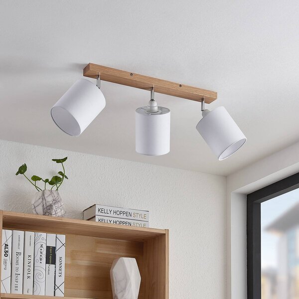 Faretto da soffitto Lindby Imarin, 56 cm, a 3 luci, bianco, legno Imarin Lindby, dimmerabile, Legno chiaro, Soggiorno / Sala da pranzo, Legno, Scandinavo, Faretto
