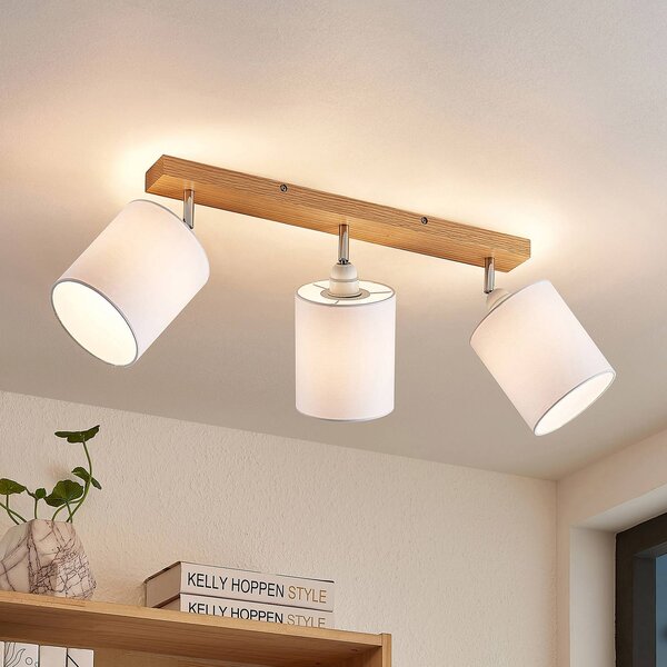 Faretto da soffitto Lindby Imarin, 56 cm, a 3 luci, bianco, legno Imarin Lindby, dimmerabile, Legno chiaro, Soggiorno / Sala da pranzo, Legno, Scandinavo, Faretto