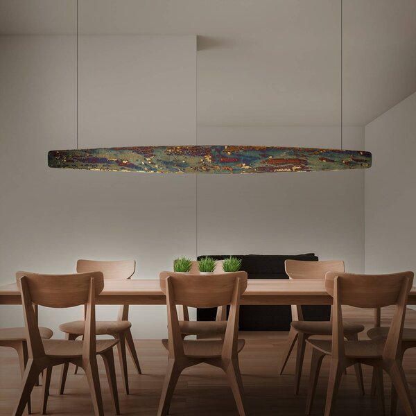 Quitani Persida Lampada a sospensione LED, 148 cm, metallo d'impatto, oro Quitani, dimmerabile, Bronzo / Ottone antico, Soggiorno / Sala da pranzo, Metallo, Industriale