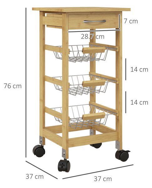 Carrello da cucina, Carrello su ruote, 1 cassetto e 3 cestini - Colore Carrello da cucina, Carrello su ruote, 1 cassetto e 3 cestini - Colore