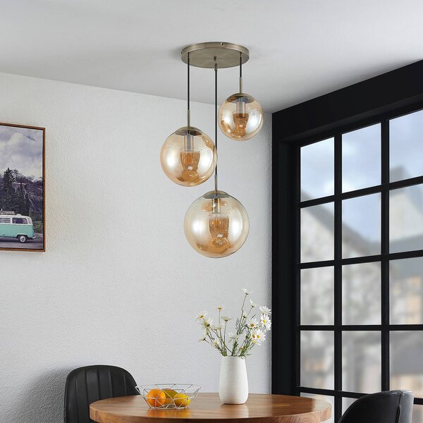 Lampada a sospensione in vetro Teeja Lindby, dimmerabile, Crema / Ambra, Soggiorno / Sala da pranzo, Vetro, Moderno, Lampada a sospensione