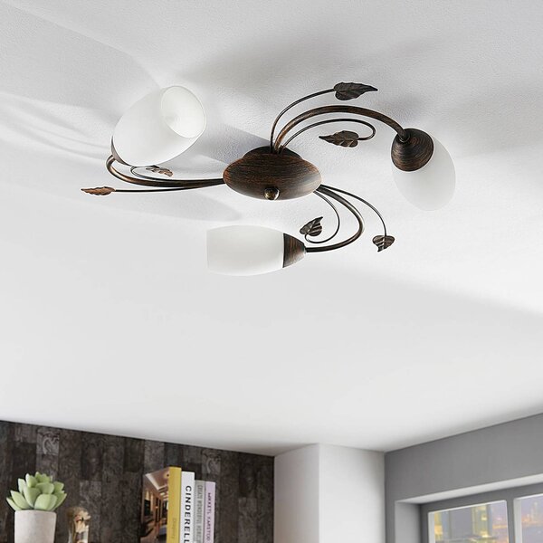 Plafoniera soffitto Stefania Lindby, dimmerabile, Marrone / Ruggine, Soggiorno / Sala da pranzo, Vetro, Antico, Plafoniera