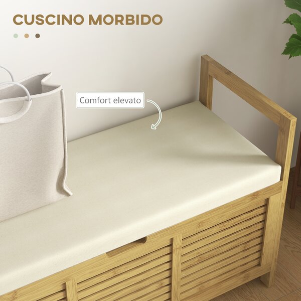 HOMCOM Panca Scarpiera a Doghe da Ingresso con Design a Ribalta, in Legno di Bambù, 100x40x60 cm