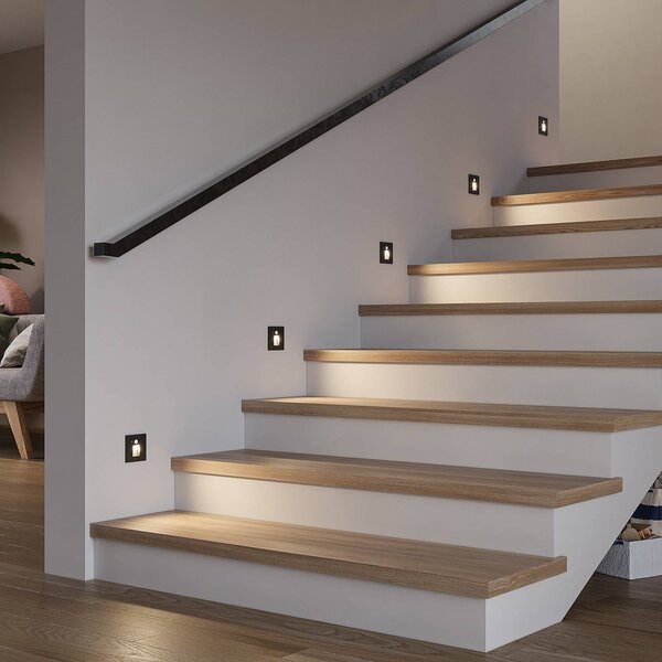 Arcchio Neru LED da incasso sensore angolare, nero, Nero, Soggiorno / Sala da pranzo, Alluminio, Moderno, Faretto da incasso a parete