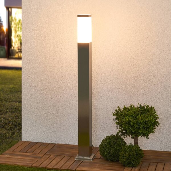 Lindby Lampione Lorian, 100 cm, acciaio inox, IP44, E27 Lorian Lindby, dimmerabile, Alluminio / Grigio / Zincato, Acciaio Inox, Moderno