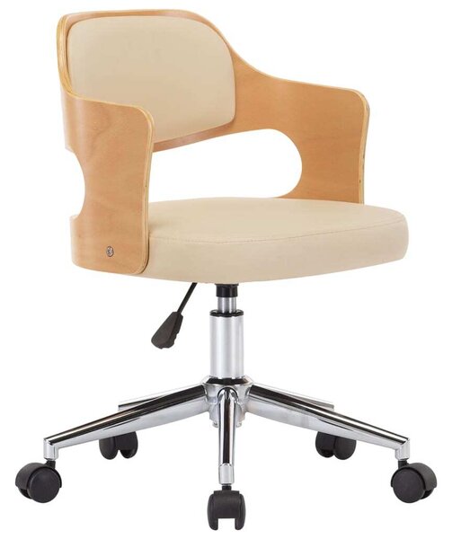Sedia da Ufficio Girevole Crema in Legno Piegato e Pelle finta