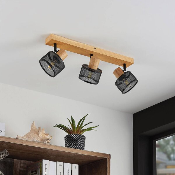 Lindby Evinora spot da soffitto di legno, 3 luci Lindby, dimmerabile, Legno chiaro, Soggiorno / Sala da pranzo, Legno, Moderno, Faretto