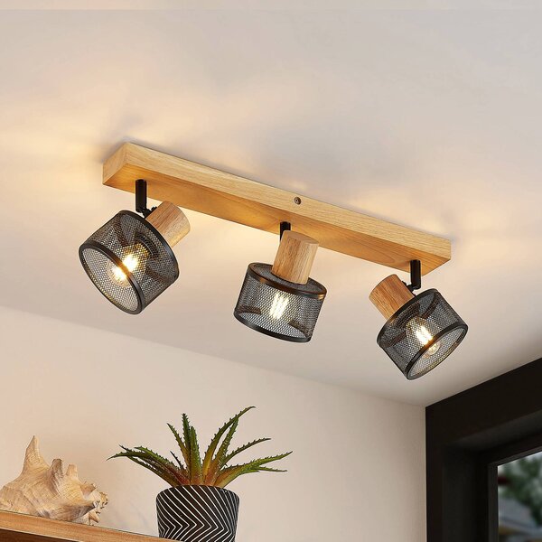 Lindby Evinora spot da soffitto di legno, 3 luci Lindby, dimmerabile, Legno chiaro, Soggiorno / Sala da pranzo, Legno, Moderno, Faretto