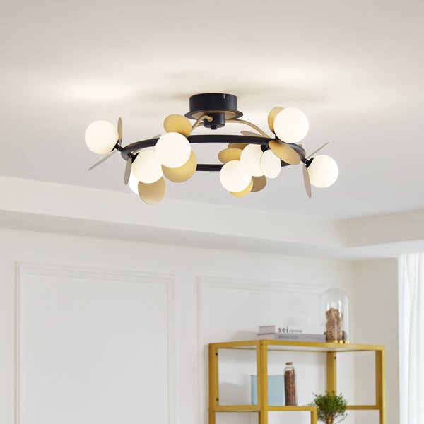 Plafoniera a LED Pallo Lucande, dimmerabile, Nero, Soggiorno / Sala da pranzo, Metallo, Moderno, Plafoniera LED