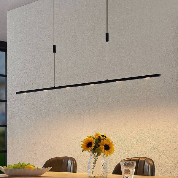 Lampada LED a sospensione Stakato, 140 cm, 6 luci, dimmerabile Stakato Lucande,, Nero, Soggiorno / Sala da pranzo, Metallo, Moderno