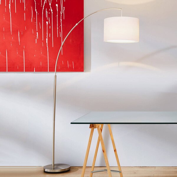 Brilliant Lampada ad arco CLARIE, Alluminio / Grigio / Zincato, Soggiorno / Sala da pranzo, Metallo, Moderno, Lampada da terra