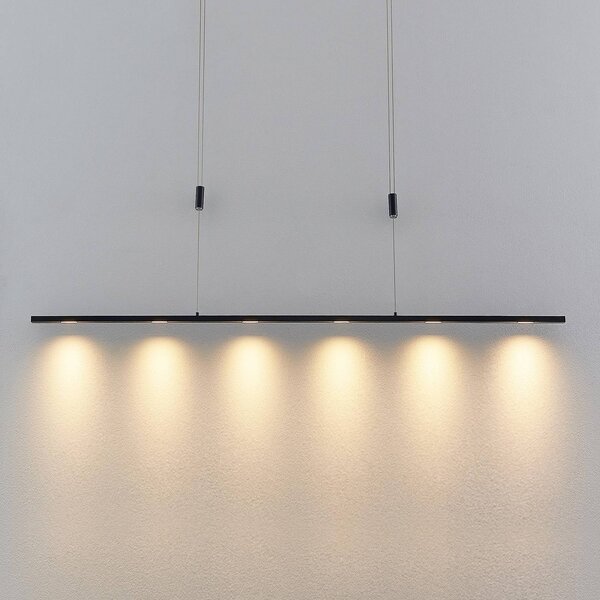 Lampada LED a sospensione Stakato, 140 cm, 6 luci, dimmerabile Stakato Lucande,, Nero, Soggiorno / Sala da pranzo, Metallo, Moderno