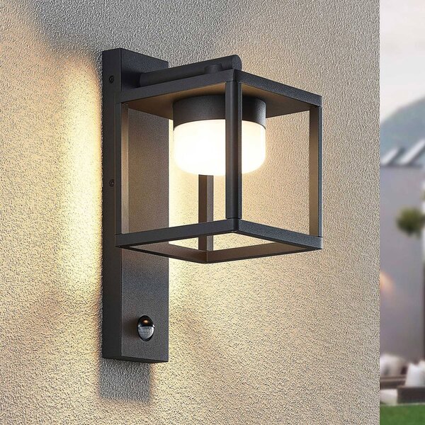 Lucande Applique da esterno Timio, faretto, sensore, GX53, IP44 Timio Lucande, dimmerabile, Alluminio / Grigio / Zincato, Alluminio, Moderno