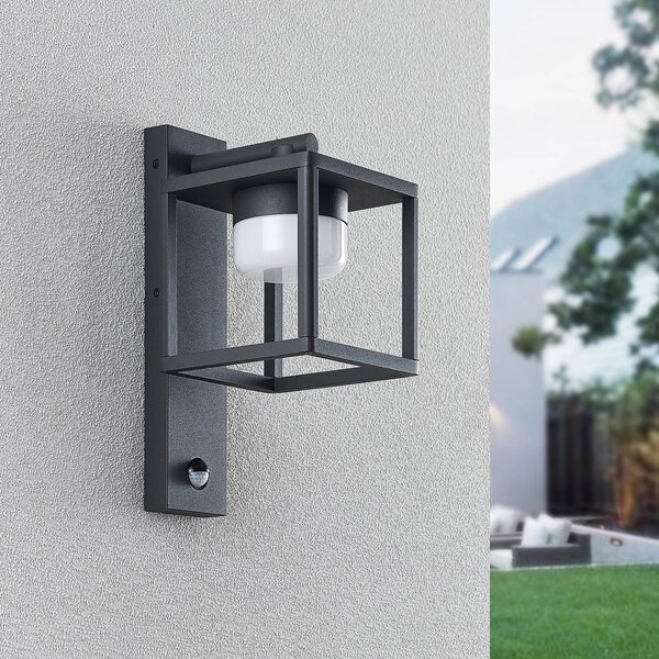 Lucande Applique da esterno Timio, faretto, sensore, GX53, IP44 Timio Lucande, dimmerabile, Alluminio / Grigio / Zincato, Alluminio, Moderno