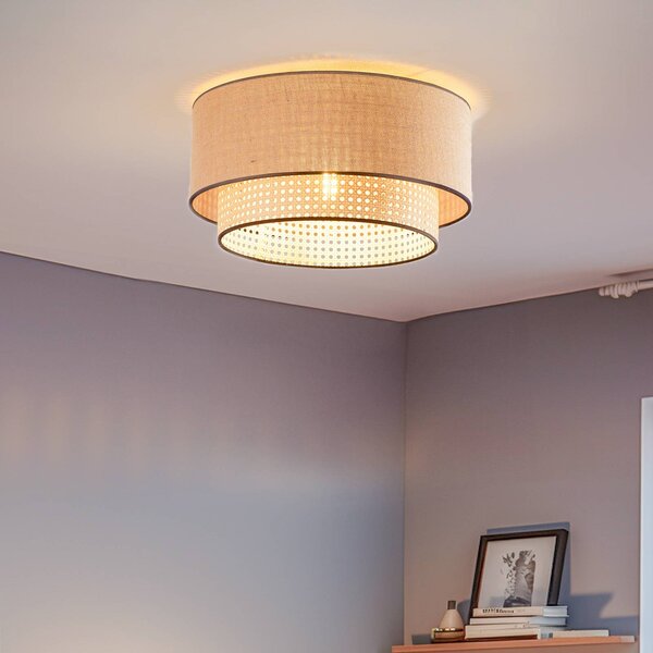 Plafoniera soffitto Boho Duolla, dimmerabile, Legno chiaro, Soggiorno / Sala da pranzo, Tessuto / Stoffa / Seta, Campagna / Rustiche, Plafoniera