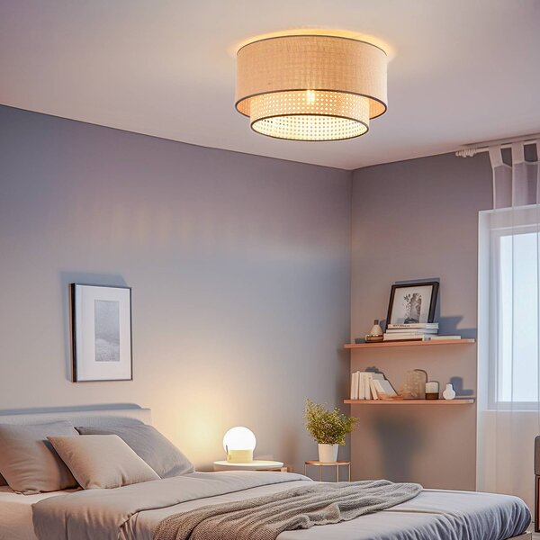 Plafoniera soffitto Boho Duolla, dimmerabile, Legno chiaro, Soggiorno / Sala da pranzo, Tessuto / Stoffa / Seta, Campagna / Rustiche, Plafoniera