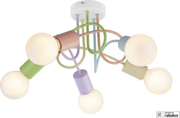 Rabalux 6340 Lampada per bambini 5 spot Linett, E27, multicolore, rotonda, moderna, ø355mm