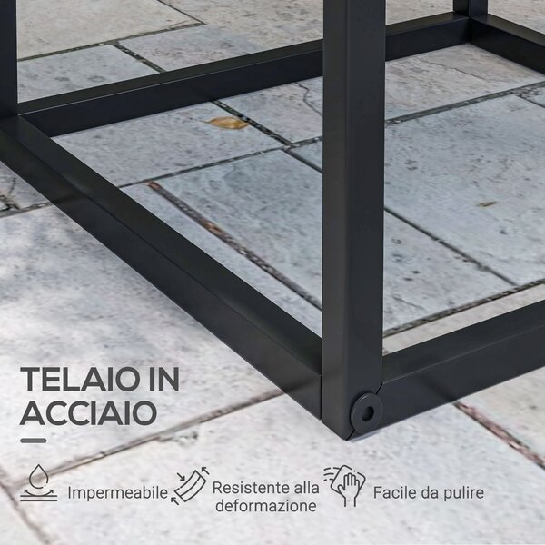 Outsunny Tavolino Portapiante Set 2 Pezzi in Acciaio per Interni ed Esterni, 25x25x58.5 cm e 31x31x65 cm, Nero