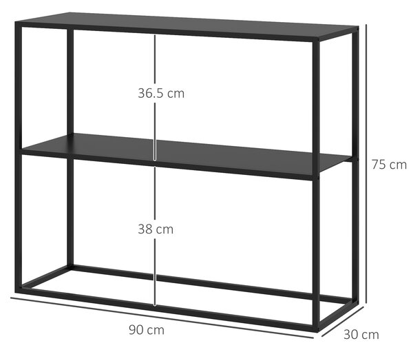 HOMCOM Mobile Consolle da Ingresso Moderno a 2 Ripiani in Acciaio, 90x30x75cm, Nero