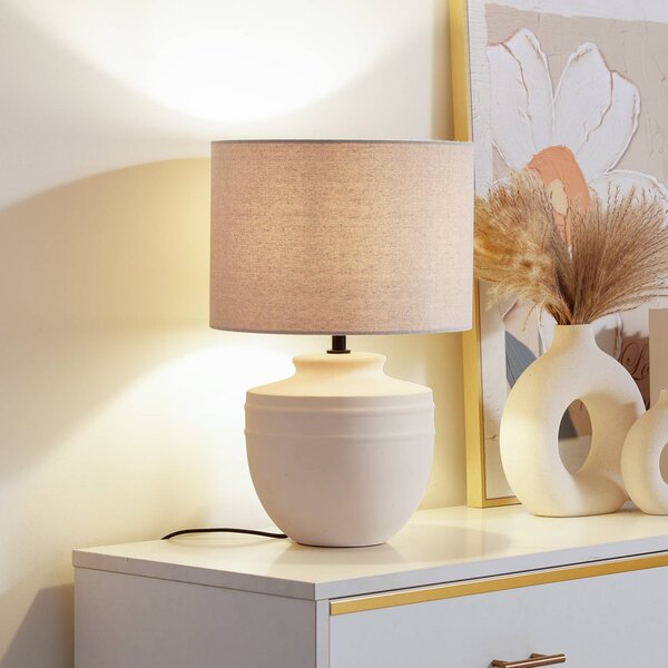 Lampada da tavolo Lindby Thalassia, beige, Ø 30 cm, ceramica